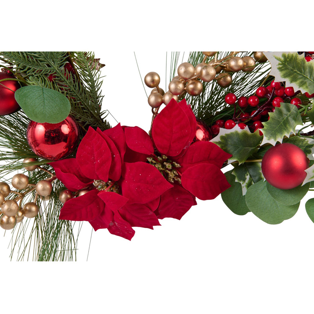 Red Poinsettia Crescent Christmas Wreath Image 5
