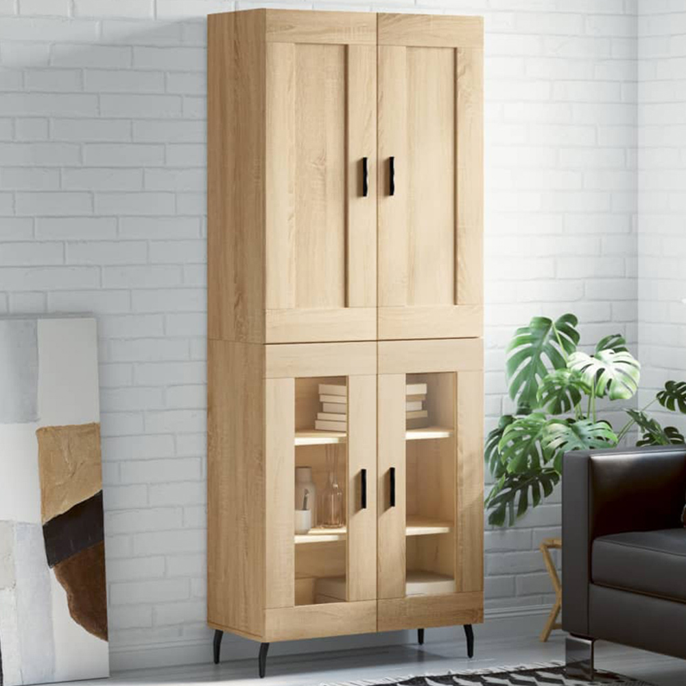 vidaXL 4 Glass Door Sonoma Oak Highboard Image 1