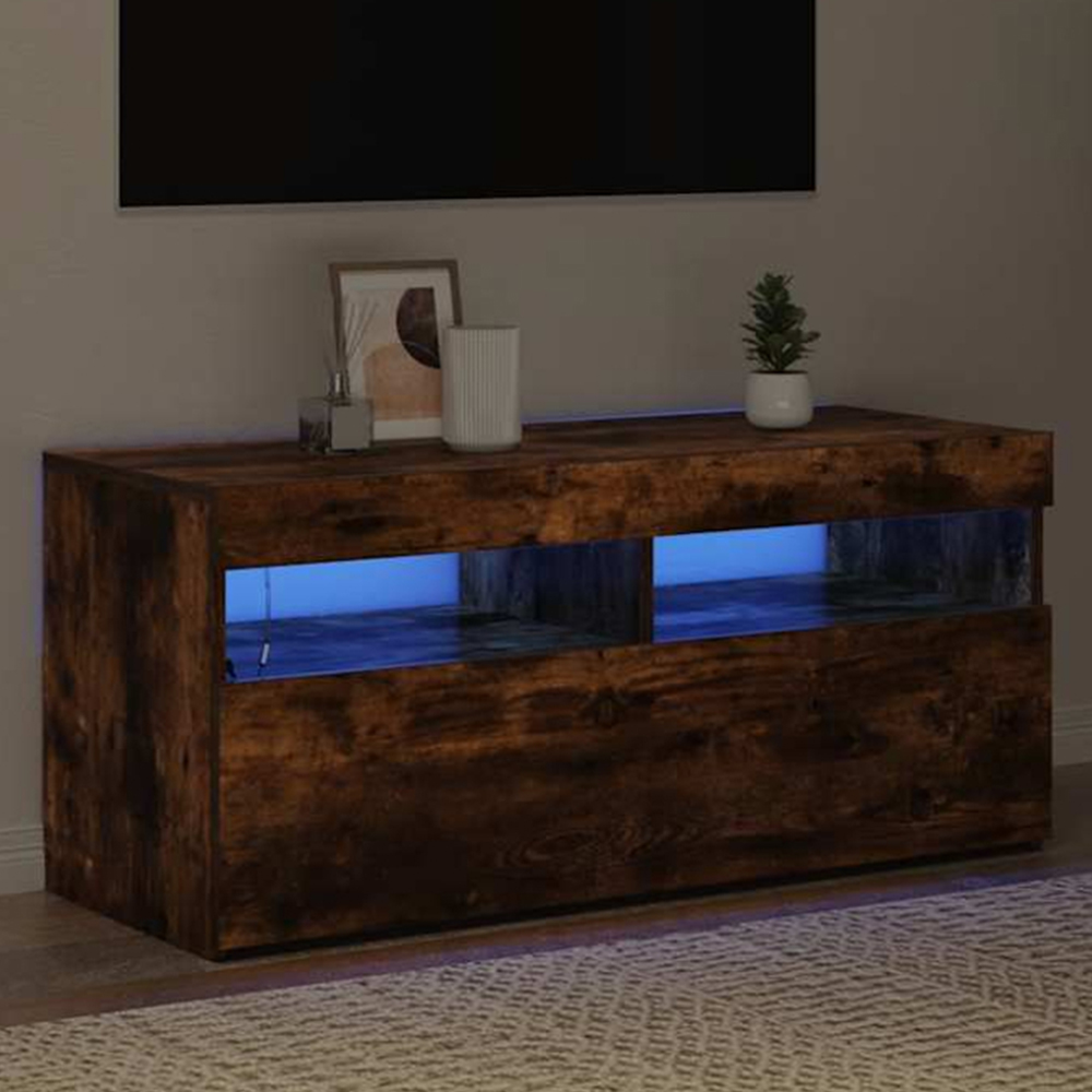 vidaXL 2 Flap Door Smoked Oak TV Cabinet with LED Lights Image 1