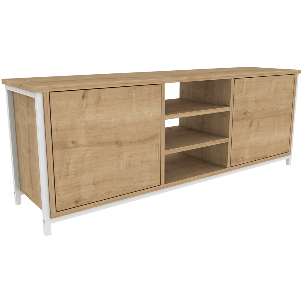 Decorotika Otis 2 Door 3 Shelf White and Oak TV Stand for 63 inch TV Image 2