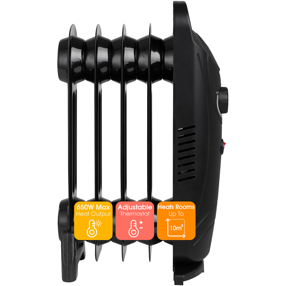 Abode AOFR5001B Black 5-Fin Oil Filled Radiator 650W Image 2