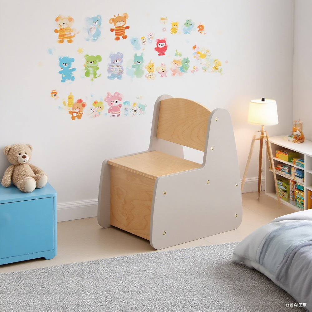 FurnitureHMD Natural and Grey Kids Wooden Storage Chair Image 6