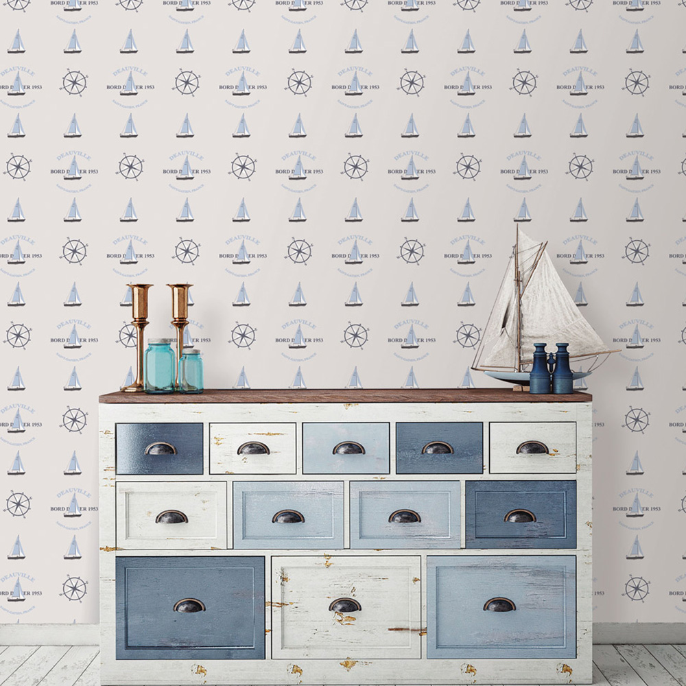 Galerie Deauville 2 Boats and Compass Blue and White Wallpaper Image 3