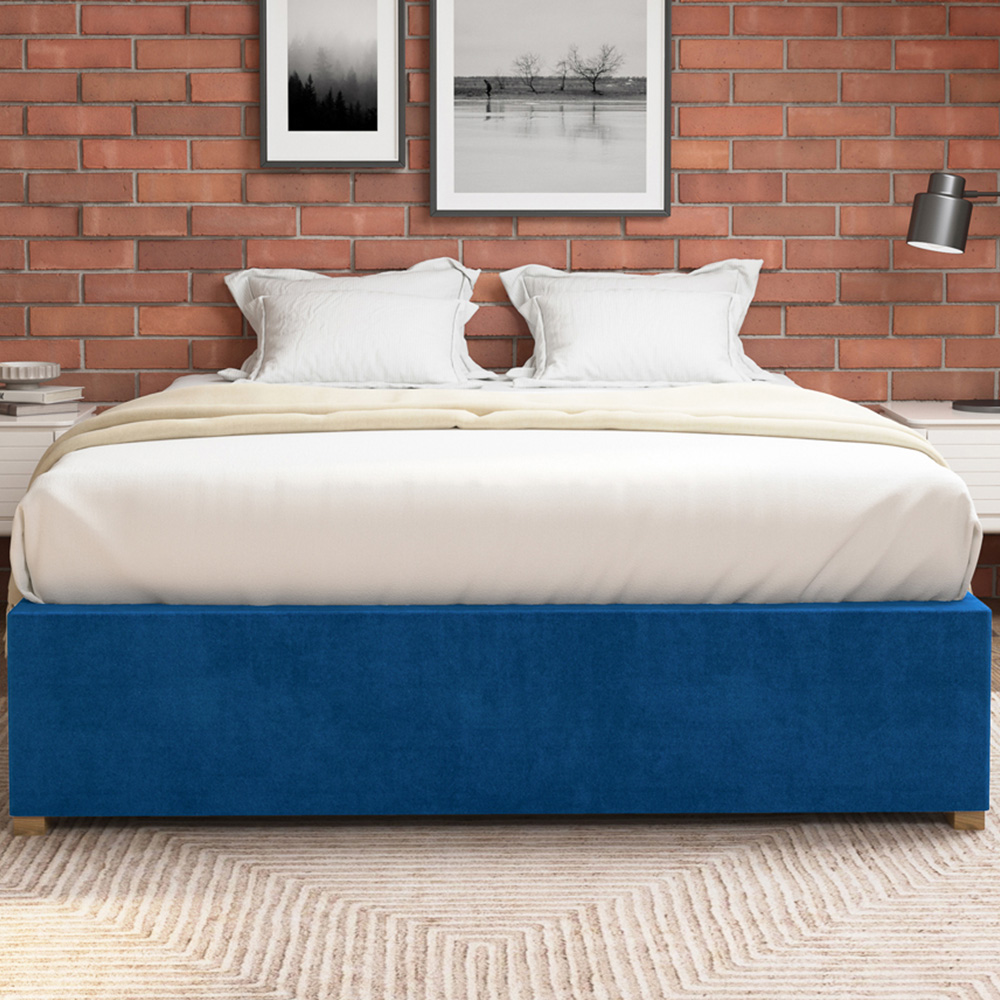 Aspire Furniture Double Navy Plush Platform Ottoman Bed Image 3