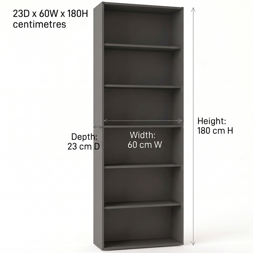 Shefa Line 6 Shelf Graphite Tall Slim Bookcase Image 6