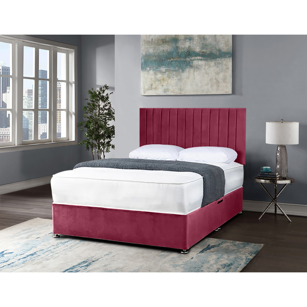 Eleganza Home Naptime Small Double Maroon Plush Divan Bed with Lined Headboard Image 2