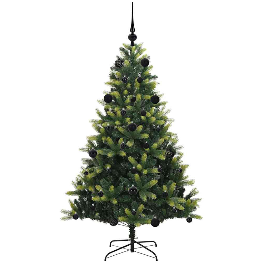 vidaXL Pre-Lit Black Baubles Green Artificial Hinged Christmas Tree 5ft Image 4