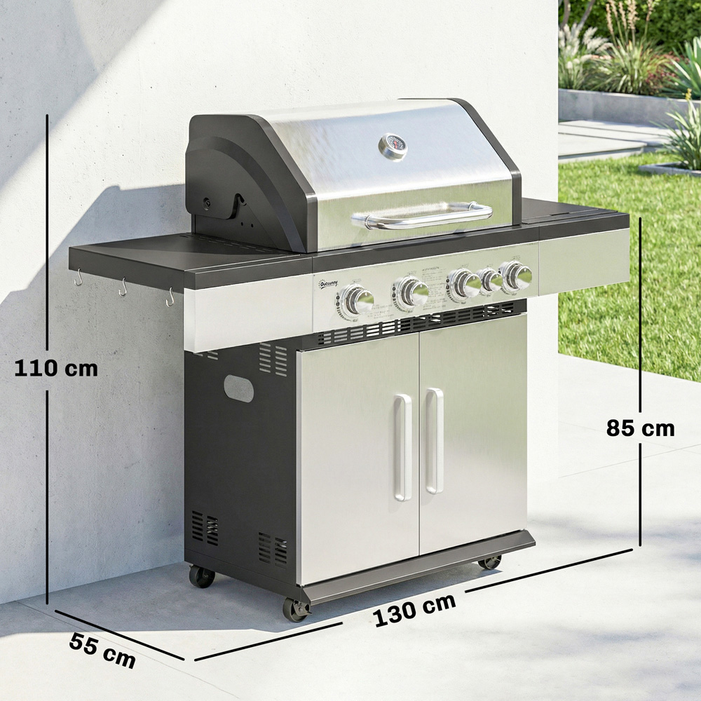 Outsunny Silver and Black 4+1 Burner Portable Gas BBQ Grill with Side Table Image 9