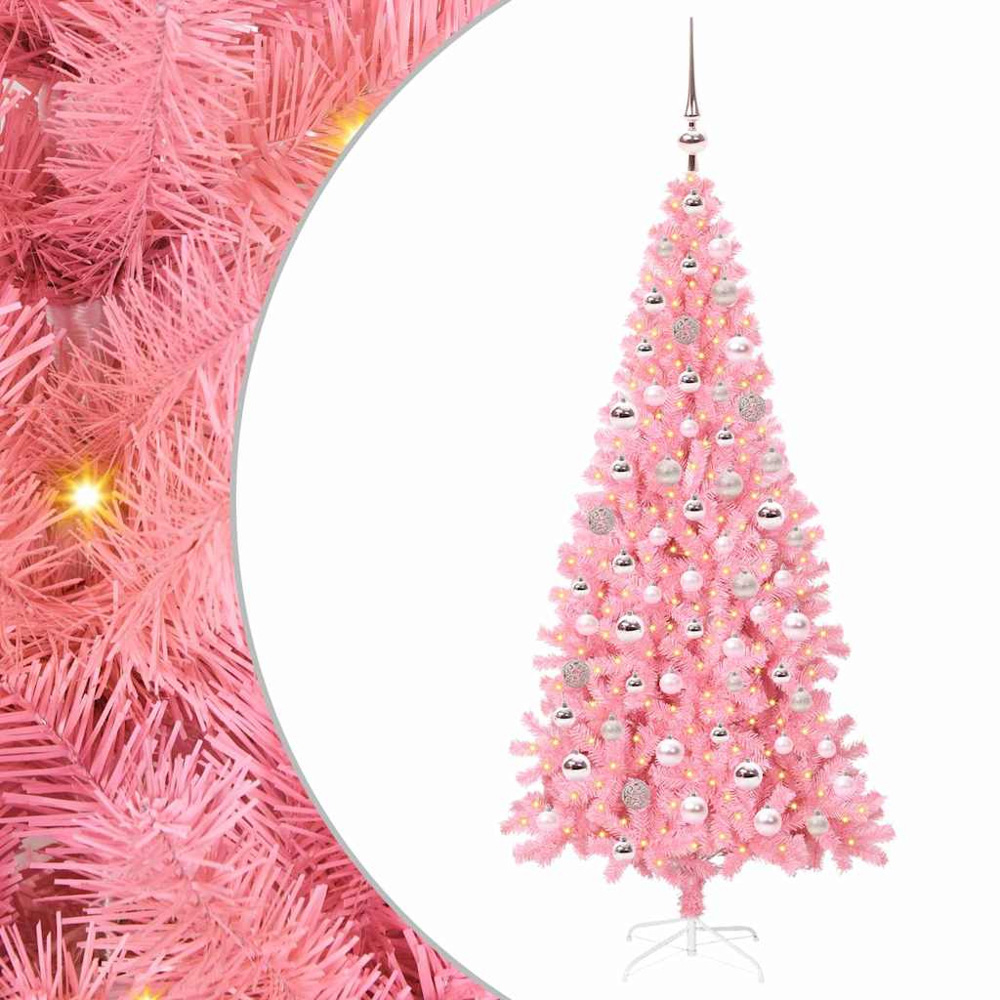 vidaXL Pre-Lit Pink Baubles Pink Artificial Christmas Tree 6ft Image 2