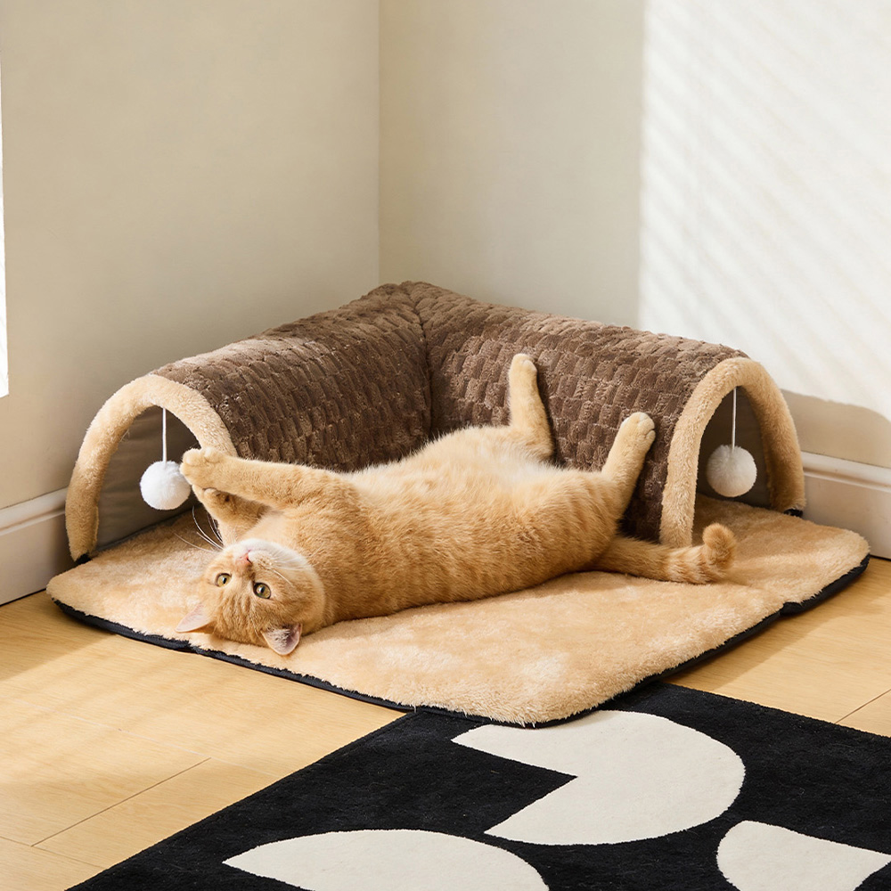 H&O Direct 70cm 2-in-1 Cat Tunnel Bed with Hanging Ball Toys Image 2