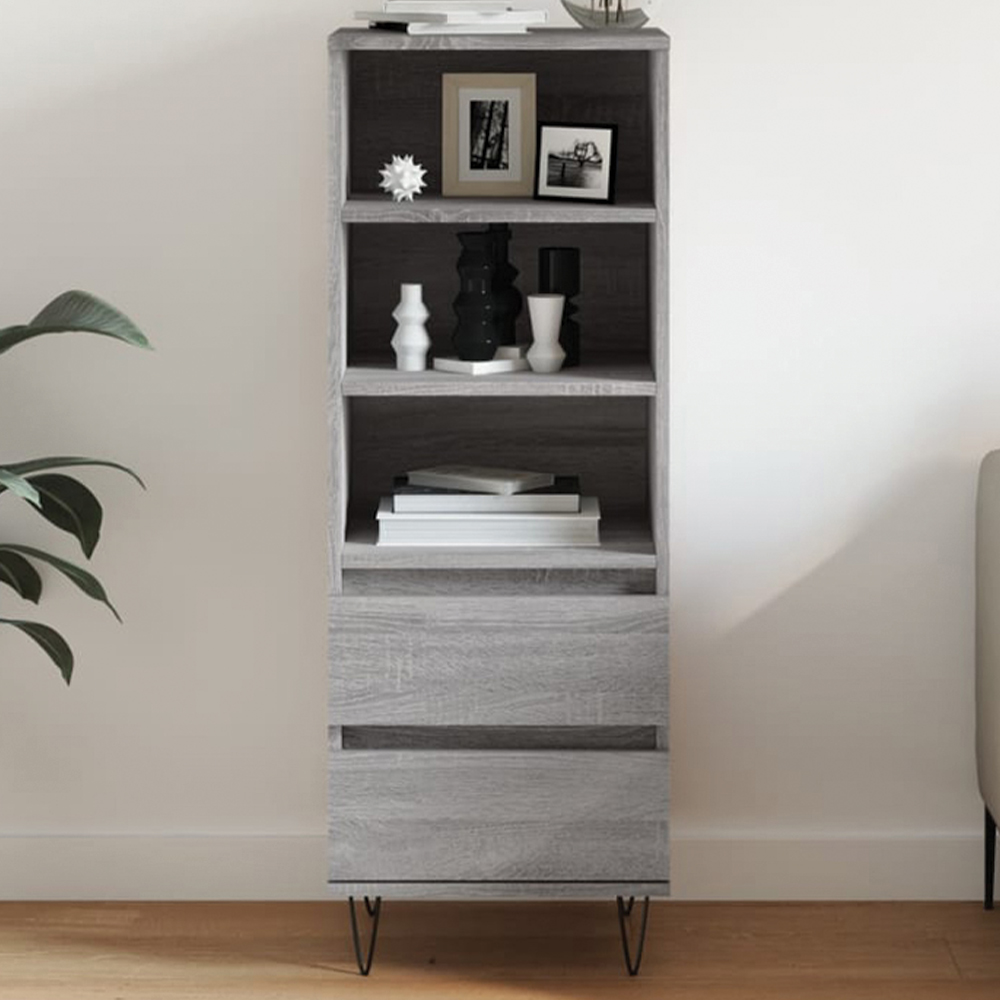 vidaXL 2 Drawer 3 Shelf Grey Sonoma Highboard Image 1