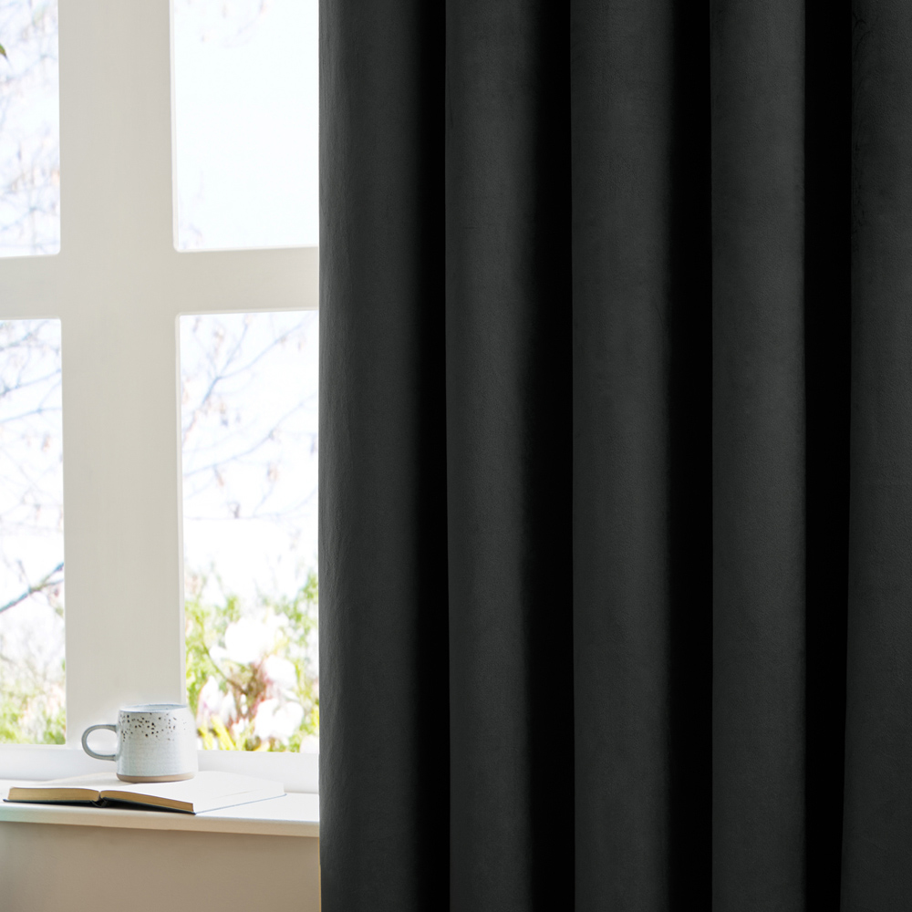 Furn The Ultimate Black Velvet Blackout Eyelet Curtains 168 x 183cm Image 3