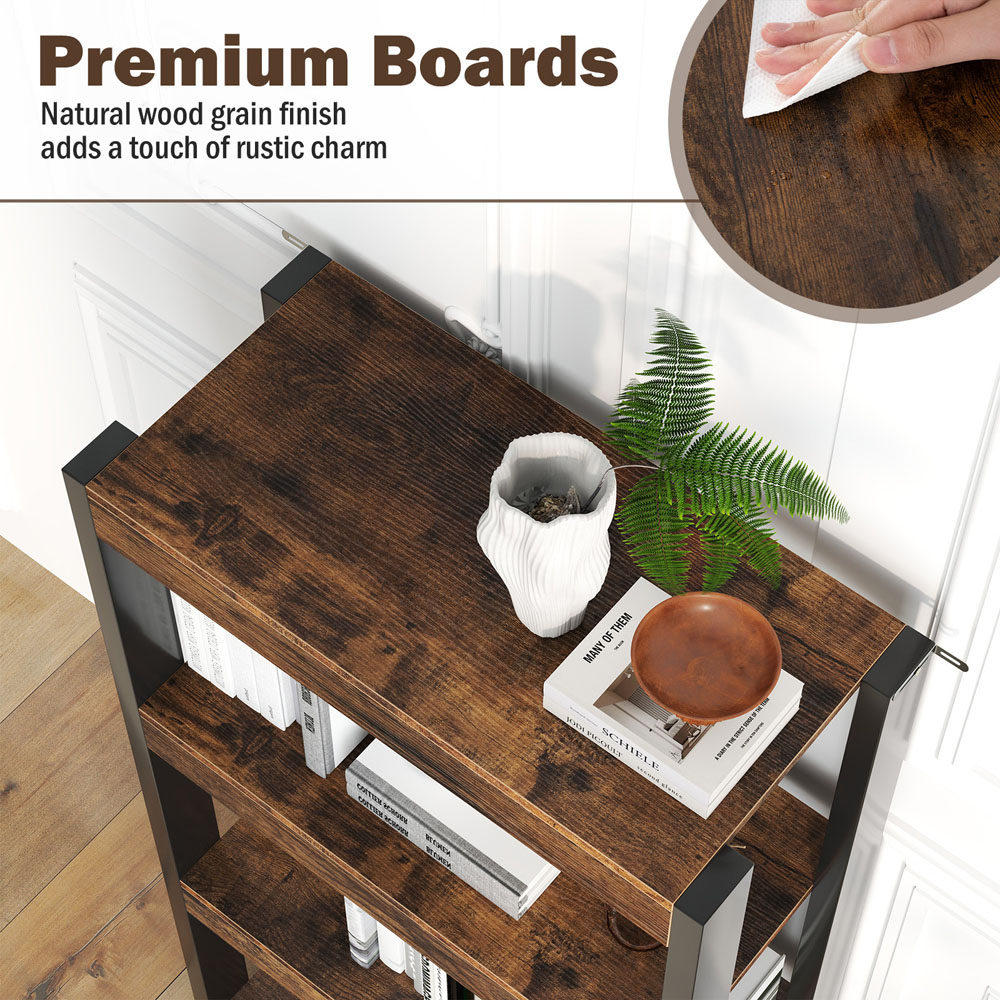 Costway 4 Tier Rustic Brown Wooden Bookcase with Dual Anti Tipping Kits Image 6