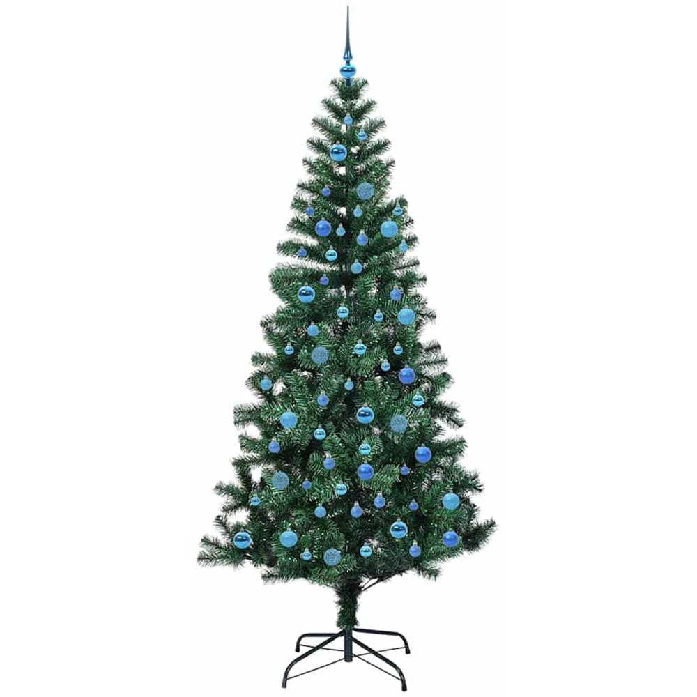 vidaXL Pre-Lit Blue Baubles Green Artificial Christmas Tree 8ft Image 4