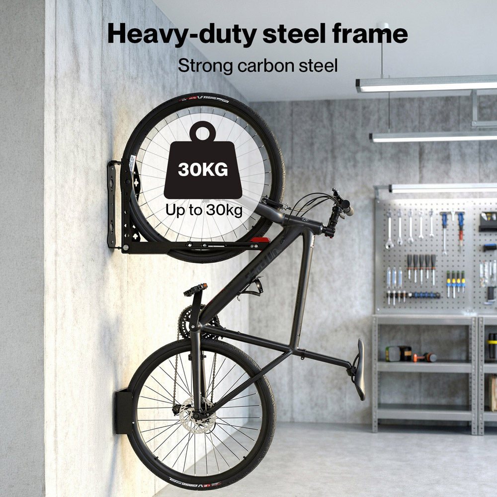 Monvelo Black Carbon Steel Foldable Adjustable Wall Mounted Swivel Bike Rack Image 5