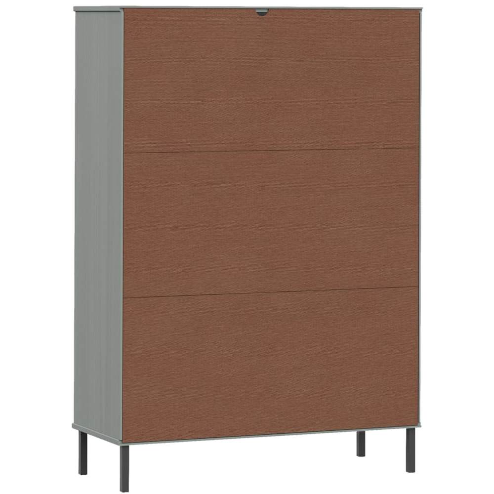 vidaXL Oslo 3 Door 3 Shelf Grey Solid Pine Wood and Metal Bookcase Image 7