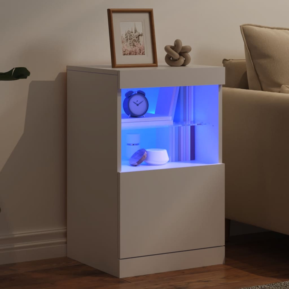 vidaXL Single Door 2 Shelf White LED Sideboard Image 9