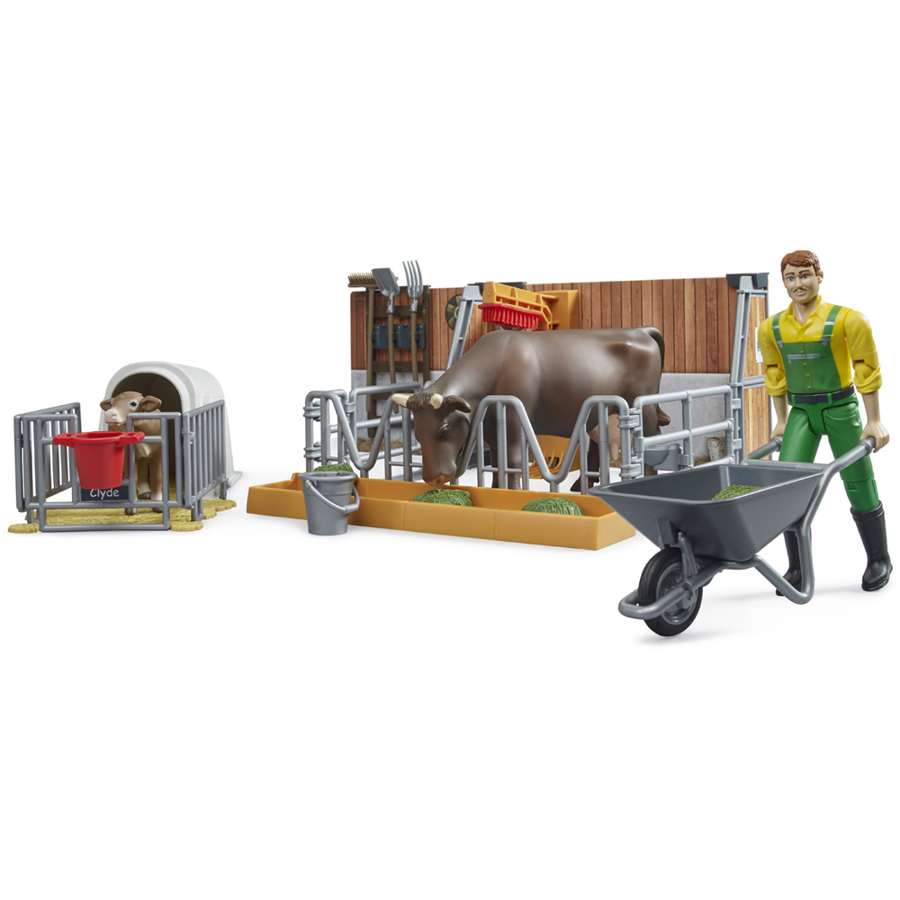 Bruder Bworld Cow and Calf Barn with Farmer Figure and Accessories Image 3