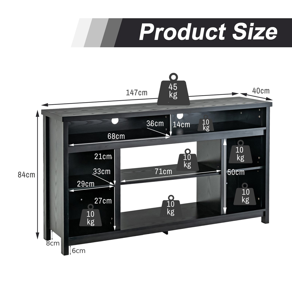 Costway Black TV Unit with Adjustable Shelves Image 9