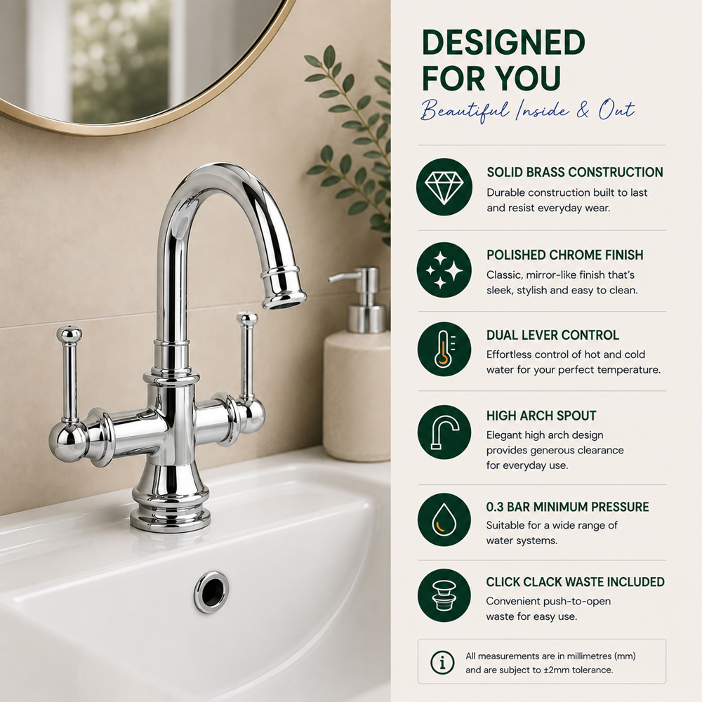 Go Bathrooms Spoutford Traditional Chrome Mono Basin Mixer Tap with Waste Image 4