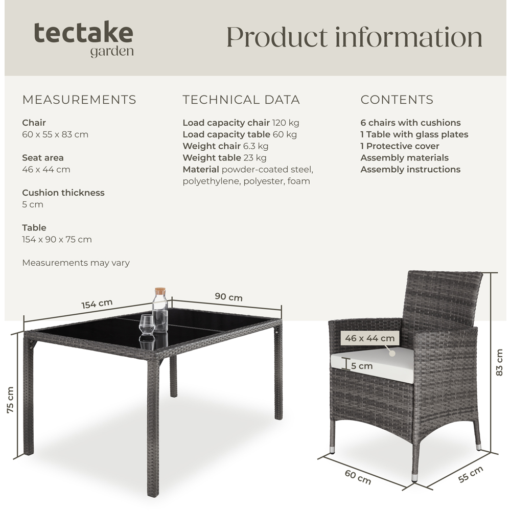 tectake Lisbon 6 Seater Rattan Garden Dining Set Grey and White Image 9