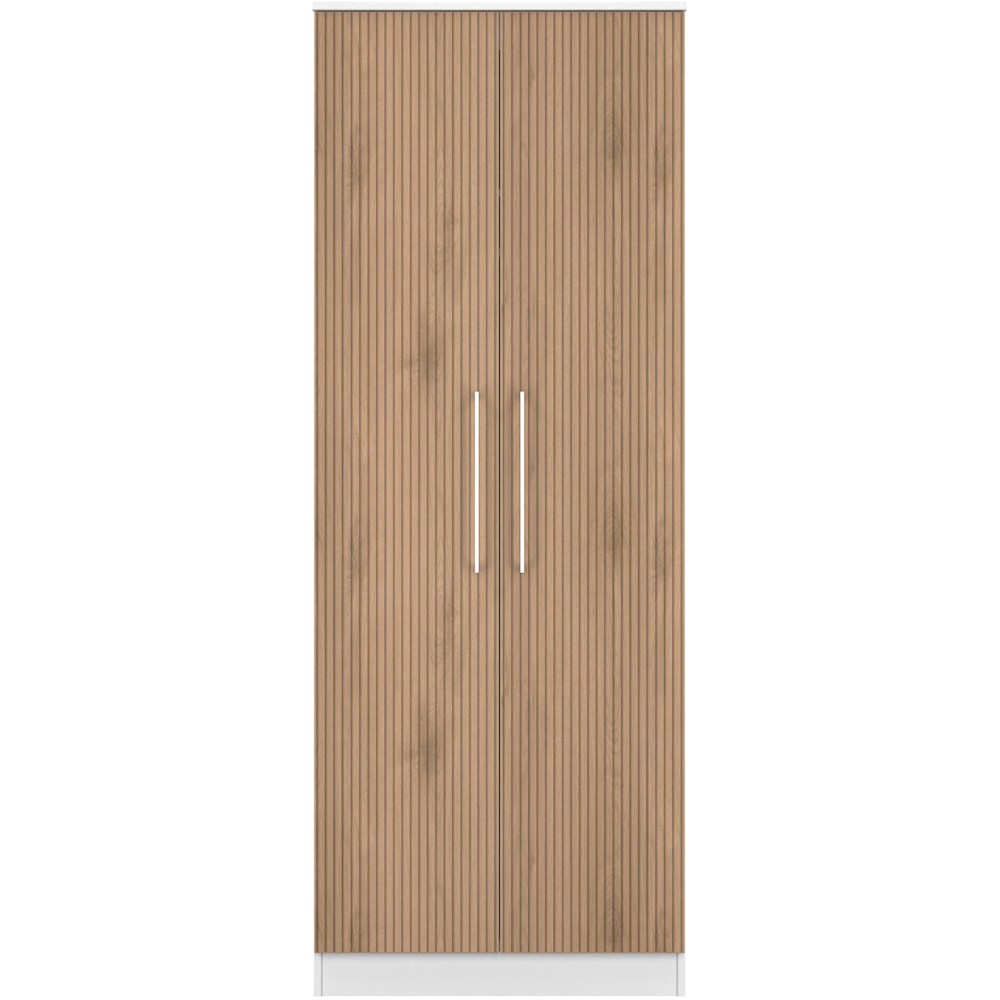 Crowndale 2 Door Slatt Effect and White Tall Wardrobe Ready Assembled Image 2