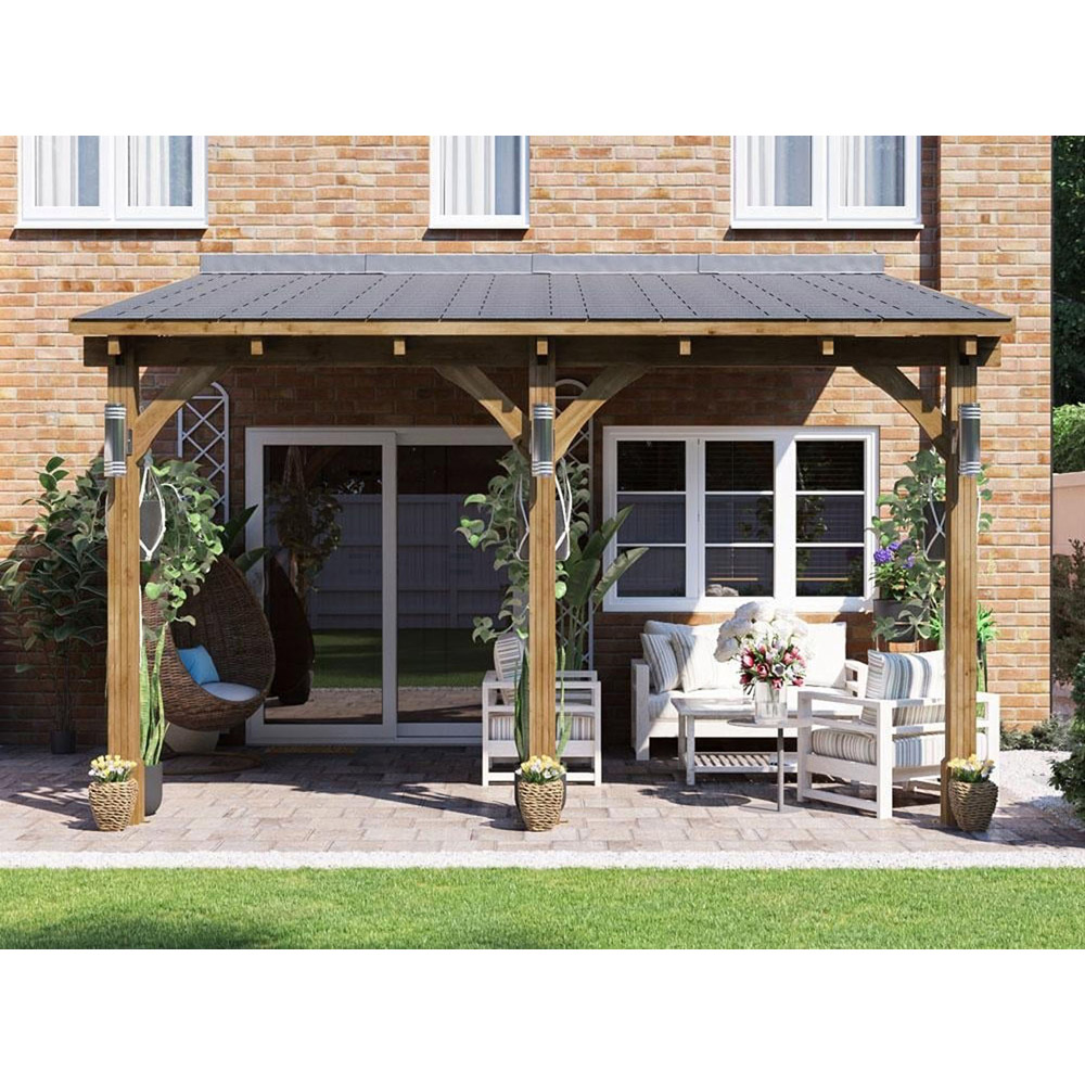 Dunster House Leviathan 4 x 3m Brown Lean To Garden Gazebo with Roof Shingles Image 5