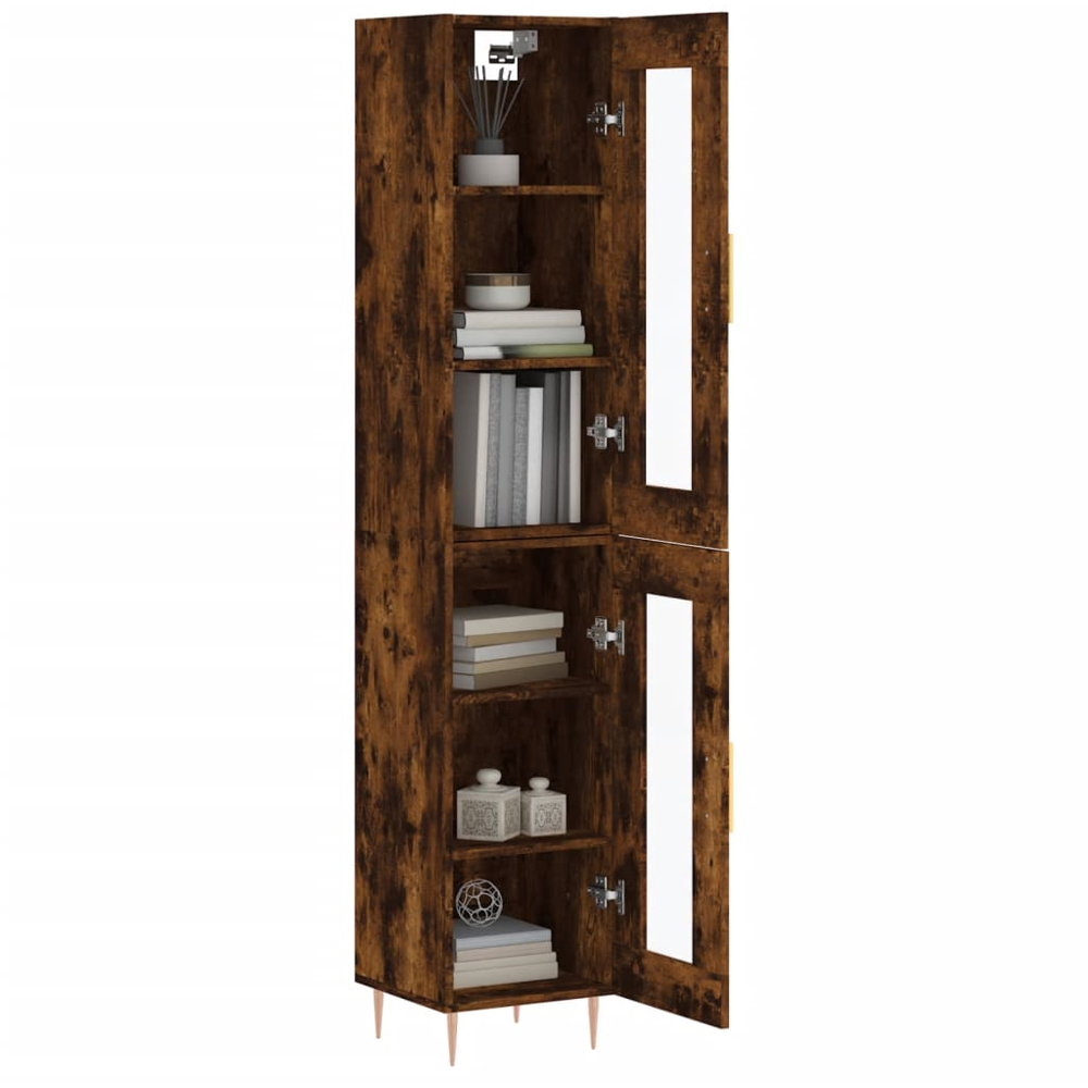 vidaXL 2 Glass Door Smoked Oak Highboard Image 3