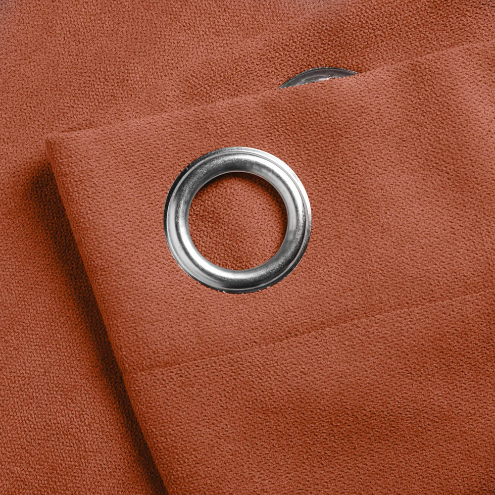 Alan Symonds Orange Velvet Chenille Ring Top Eyelet Curtains 142 x 137cm Image 2