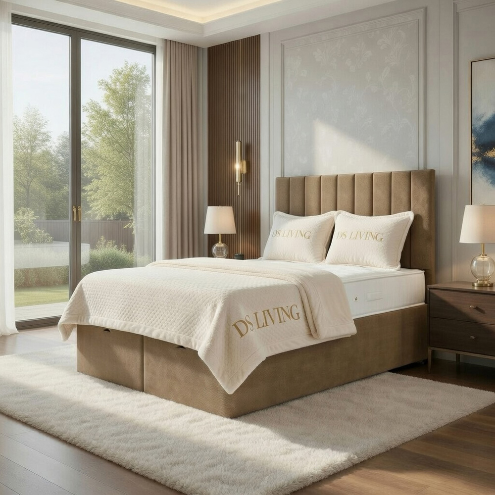 DS Living Aria King Size Beige Plush Ottoman Bed Image 4