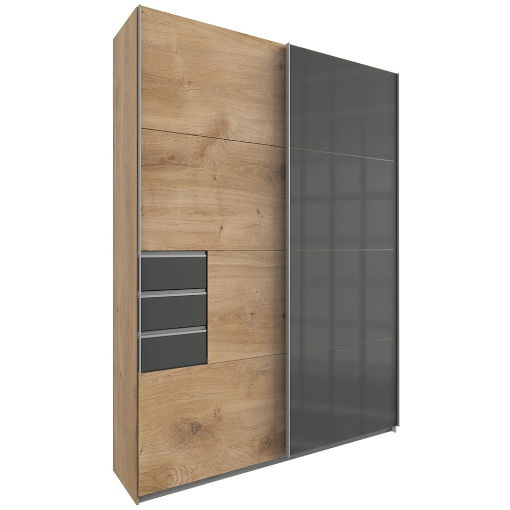 TJ'S Saigon Single Glass Door 3 Drawer Oak Black Wardrobe Image 2