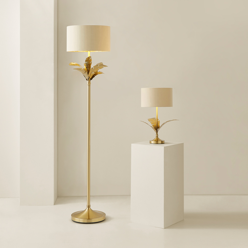 ValueLights Christina Beige and Gold Palm Leaf Floor Lamp and Bulb Image 7