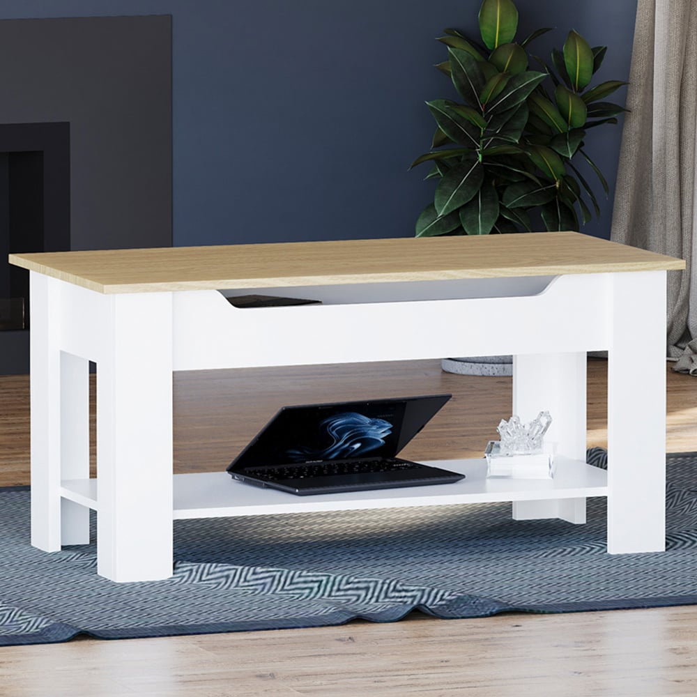 Vida Designs Oak and White Lift Up Coffee Table Image 1