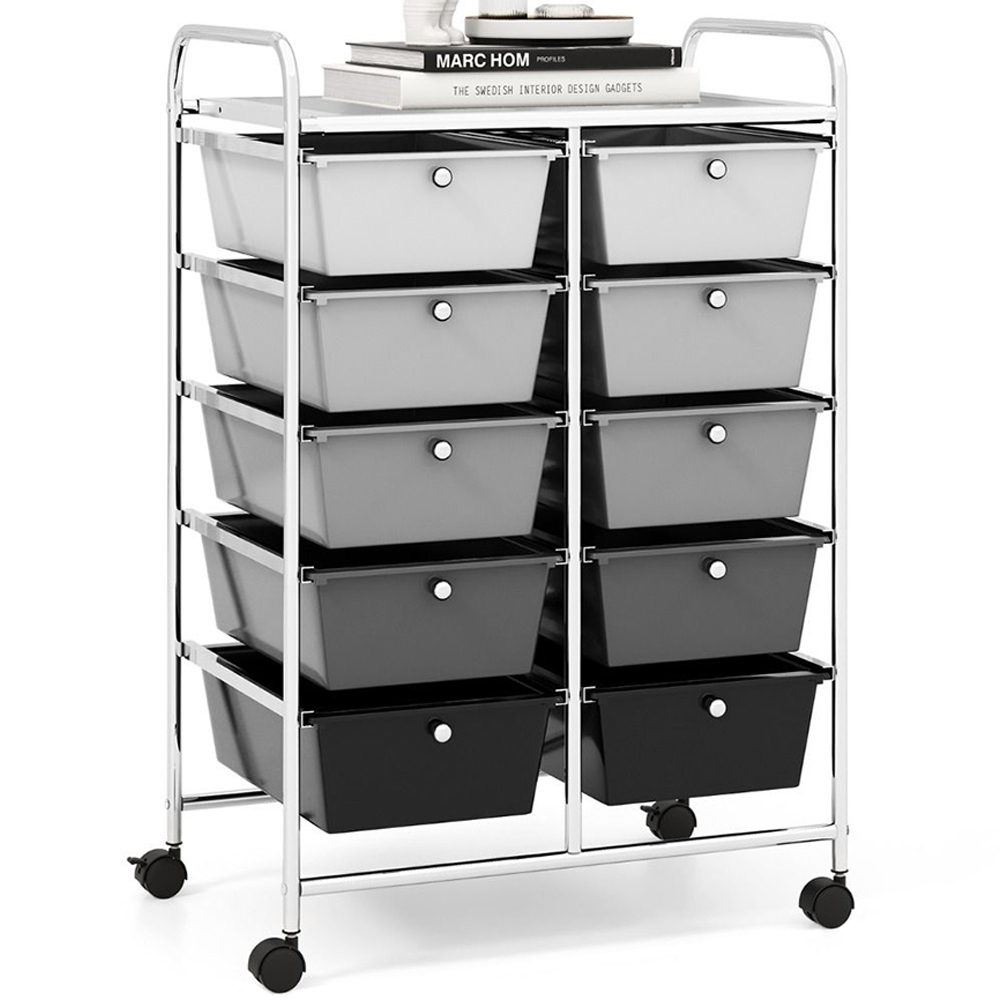 Costway 10 Drawer Black and Grey Storage Rolling Cart Image 1