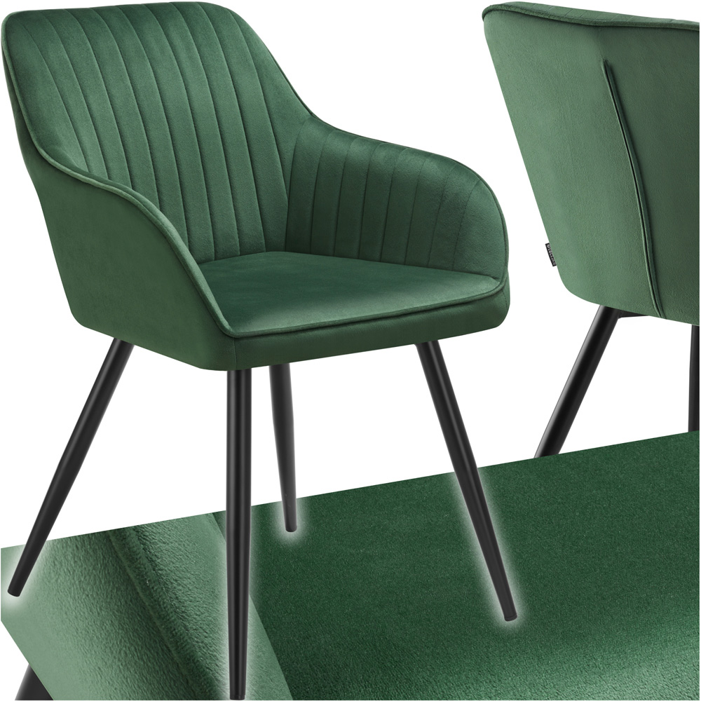 Tectake Marilyn Dark Green and Black Velvet Quilted Dining Chair Image 2