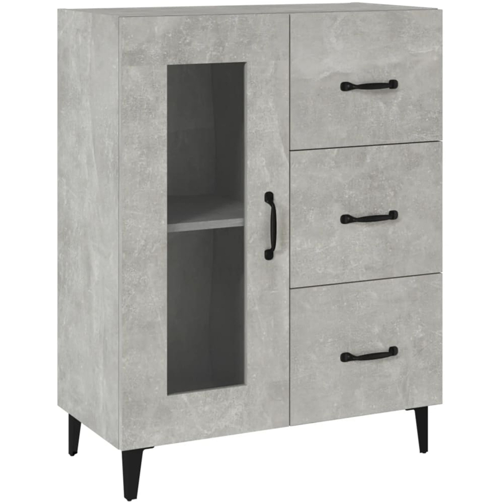 vidaXL Single Glass Door 3 Drawer Concrete Grey Wooden Sideboard Image 2