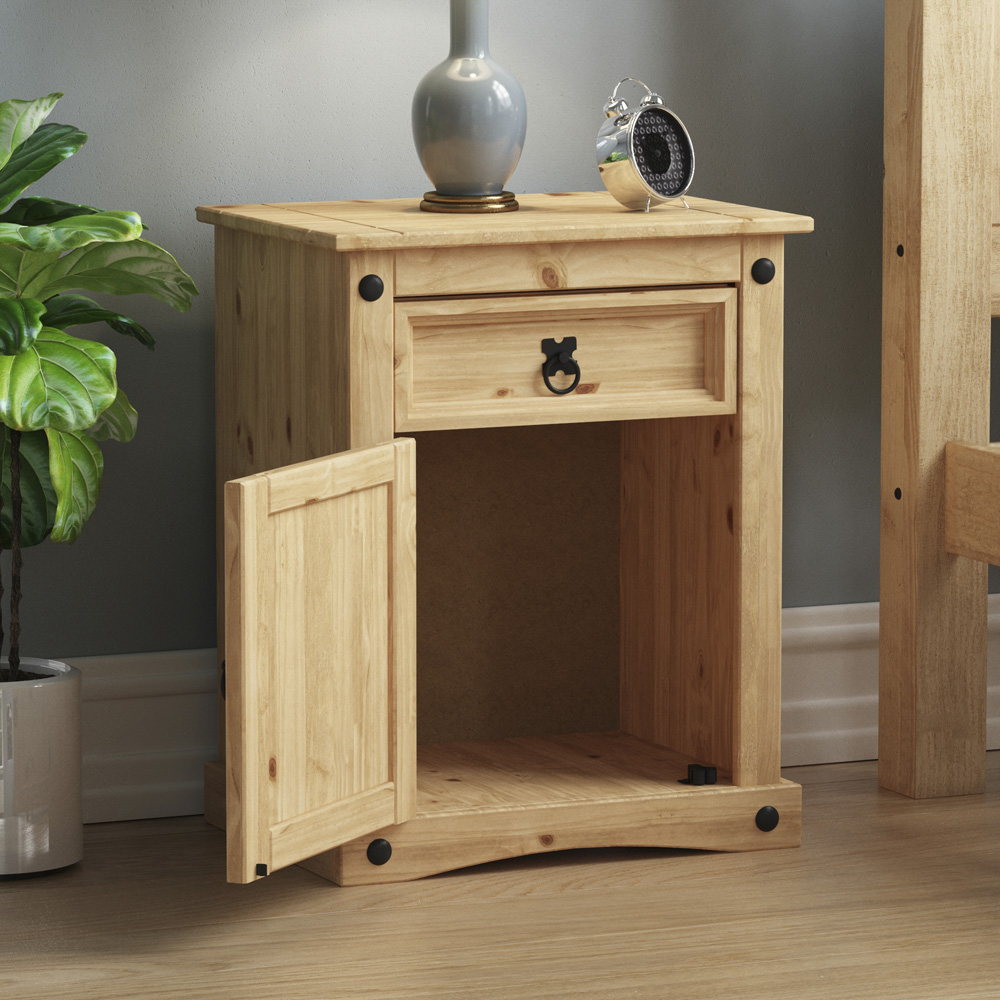 Vida Designs Corona Single Door Single Drawer Pine Bedside Cabinet Image 6