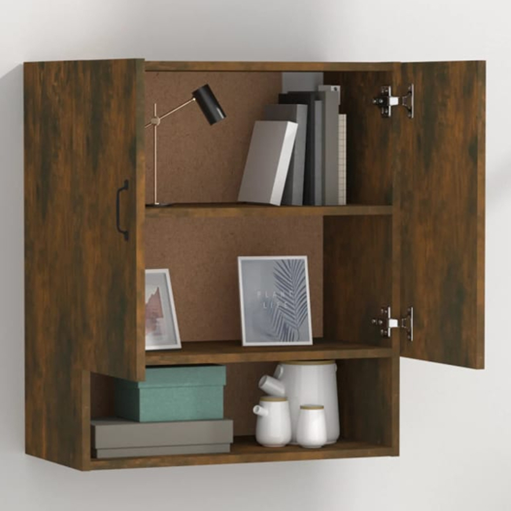 vidaXL 2 Door Single Shelf Smoked Oak Wall Cabinet Image 1