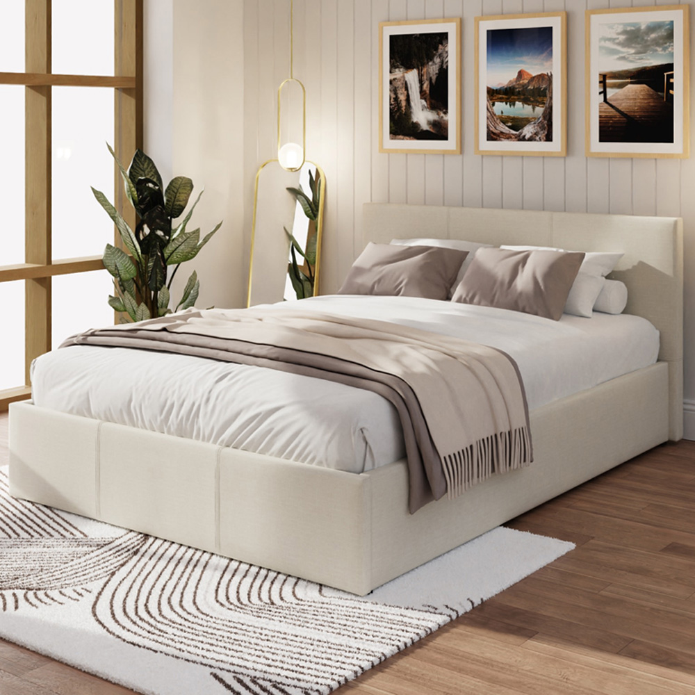 GFW Small Double Natural Fabric Ottoman Bed Image 1