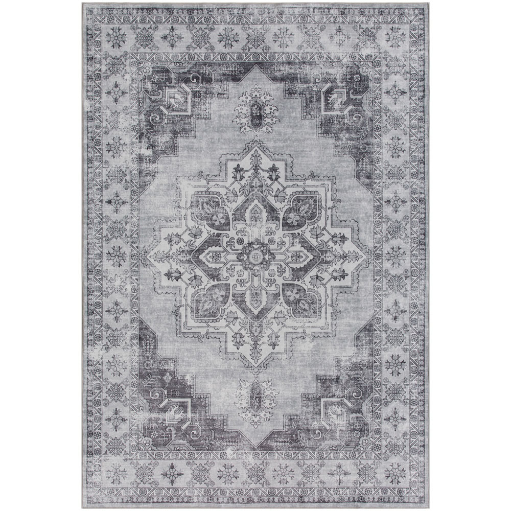 HOMCOM Grey Floral Flannel Non Slip Rug 290 x 200cm Image 1