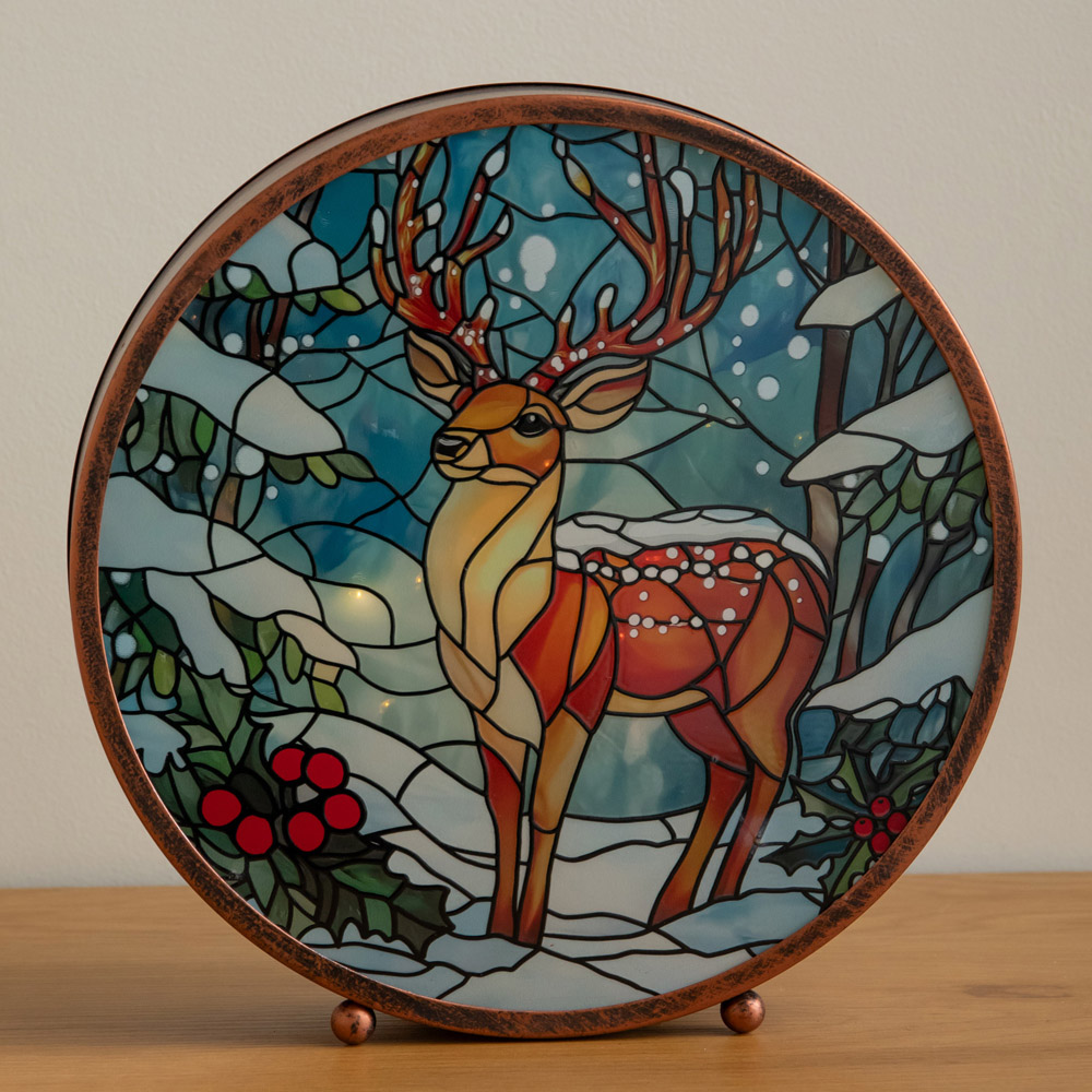 Samuel Alexander Dual Powered Light Up Stained Glass Stag Christmas Decoration 25cm Image 3