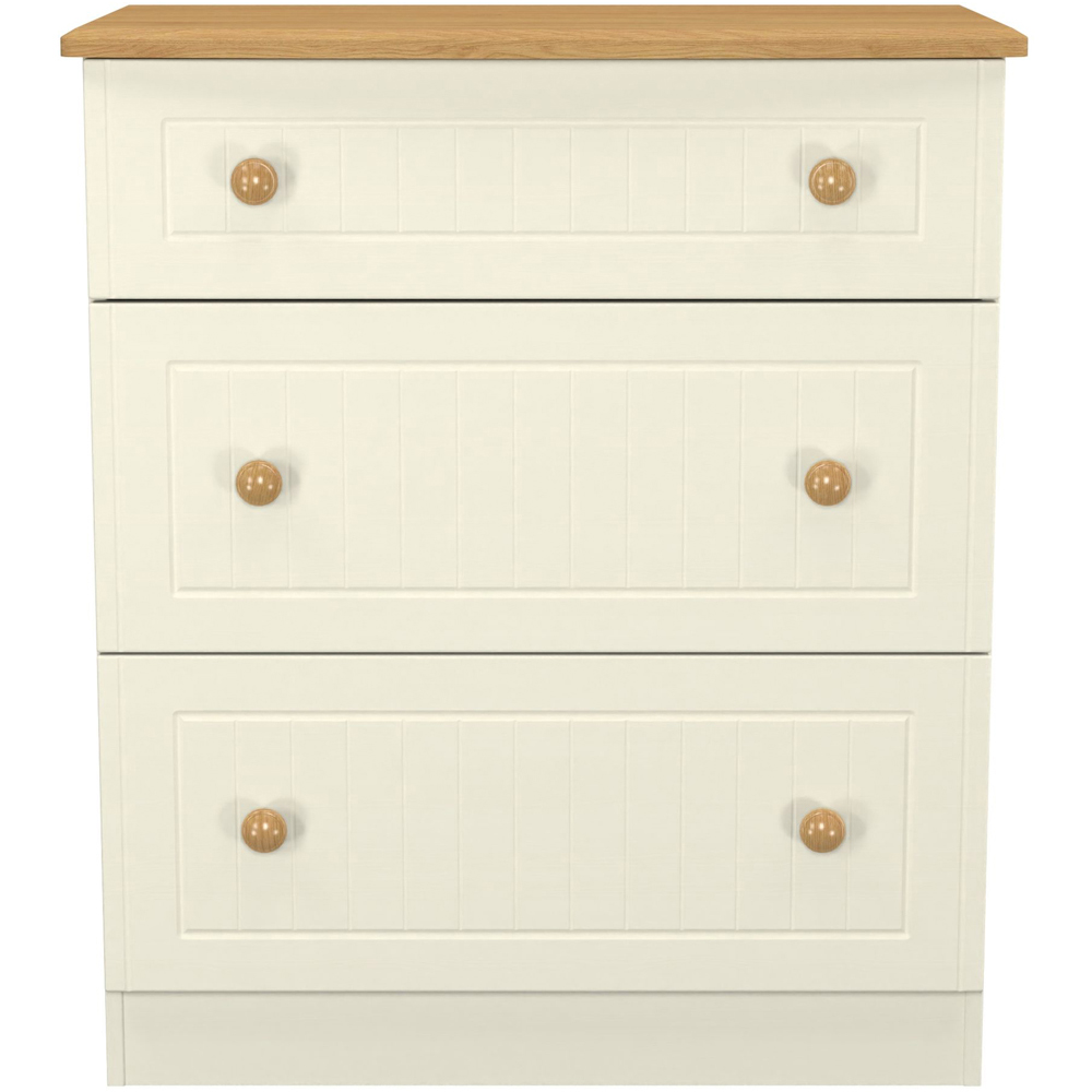 Crowndale Warwick 3 Drawer Cream Ash and Oak Deep Chest of Drawers Image 2