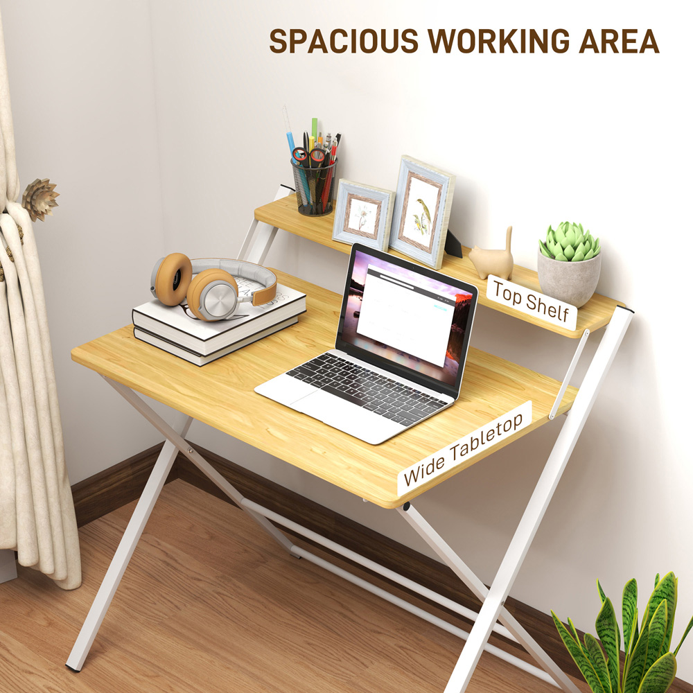 HOMCOM 2 Shelf Maple Wood Effect Foldable Desk Image 5