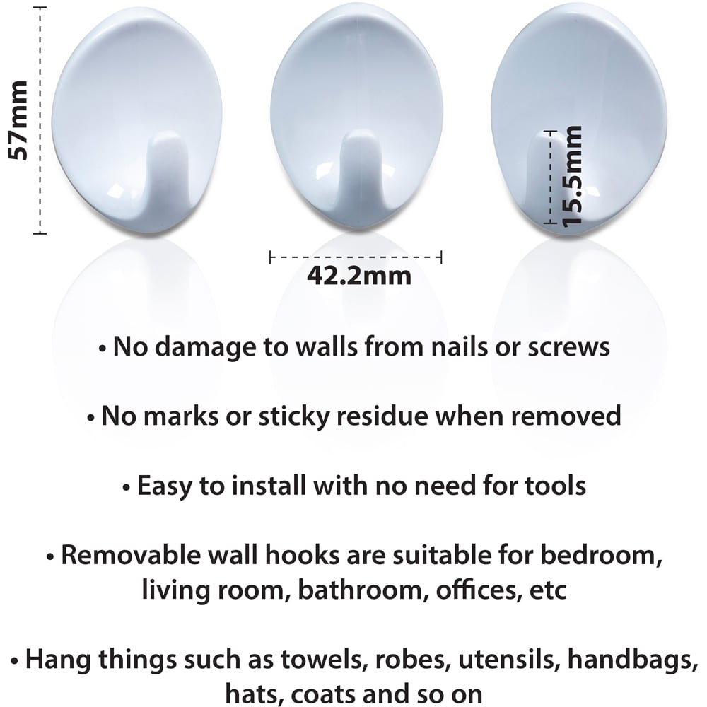 St Helens Oval Shape Plastic Self Adhesive Hook 3 Pack Image 7