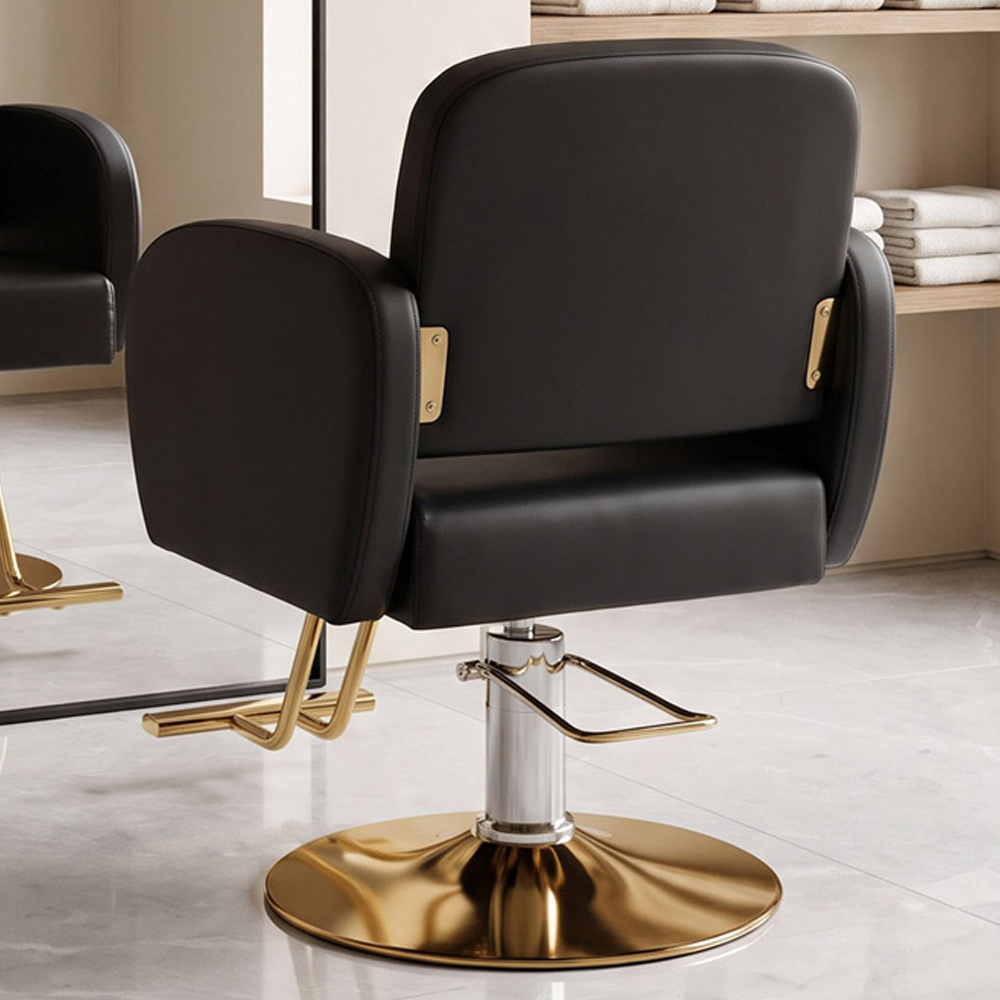 Living and Home Black and Gold Barber Chair with Hydraulic Lift and Footrest Image 1