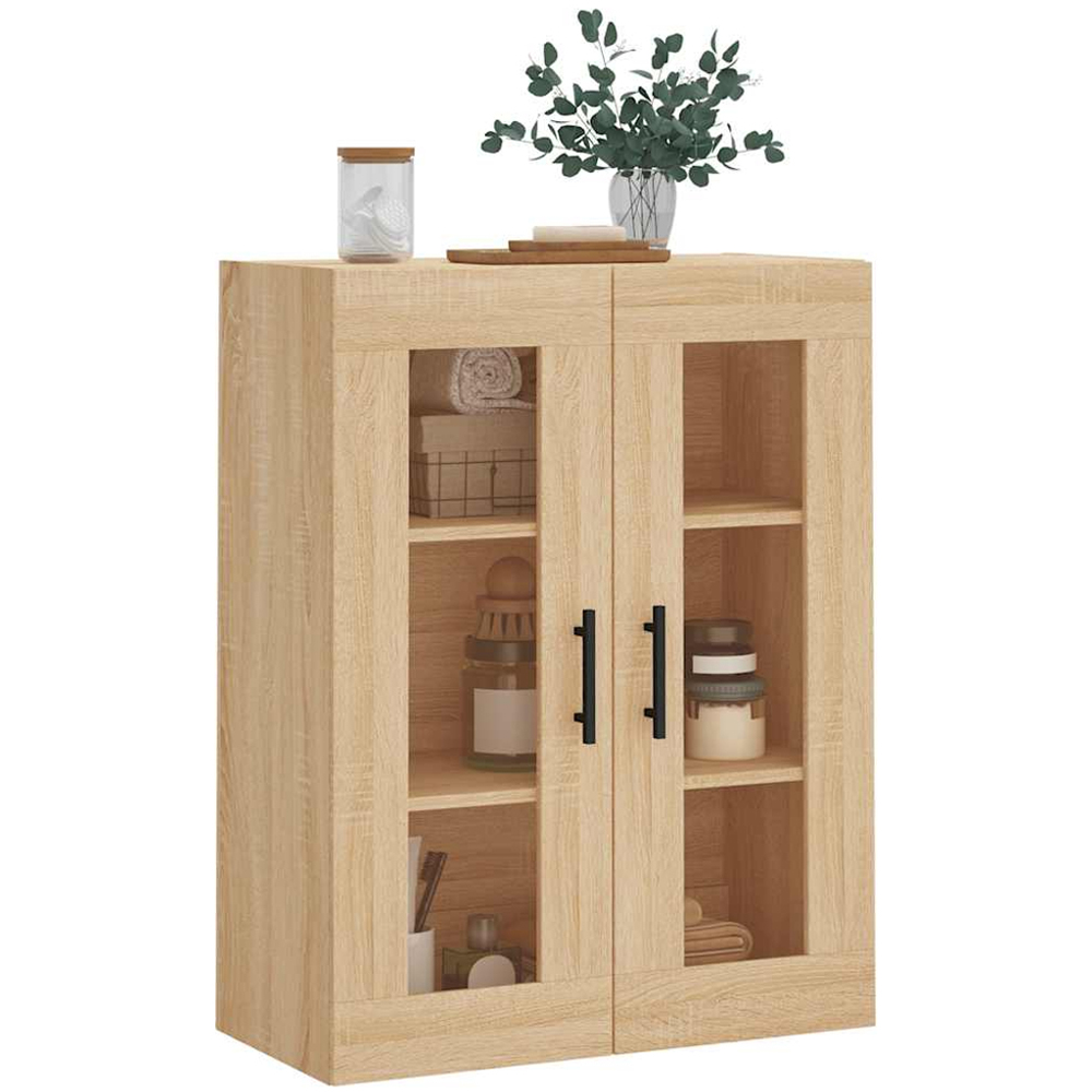 vidaXL 2 Glass Door Sonoma Oak Wall Mounted Storage Cabinet Image 3