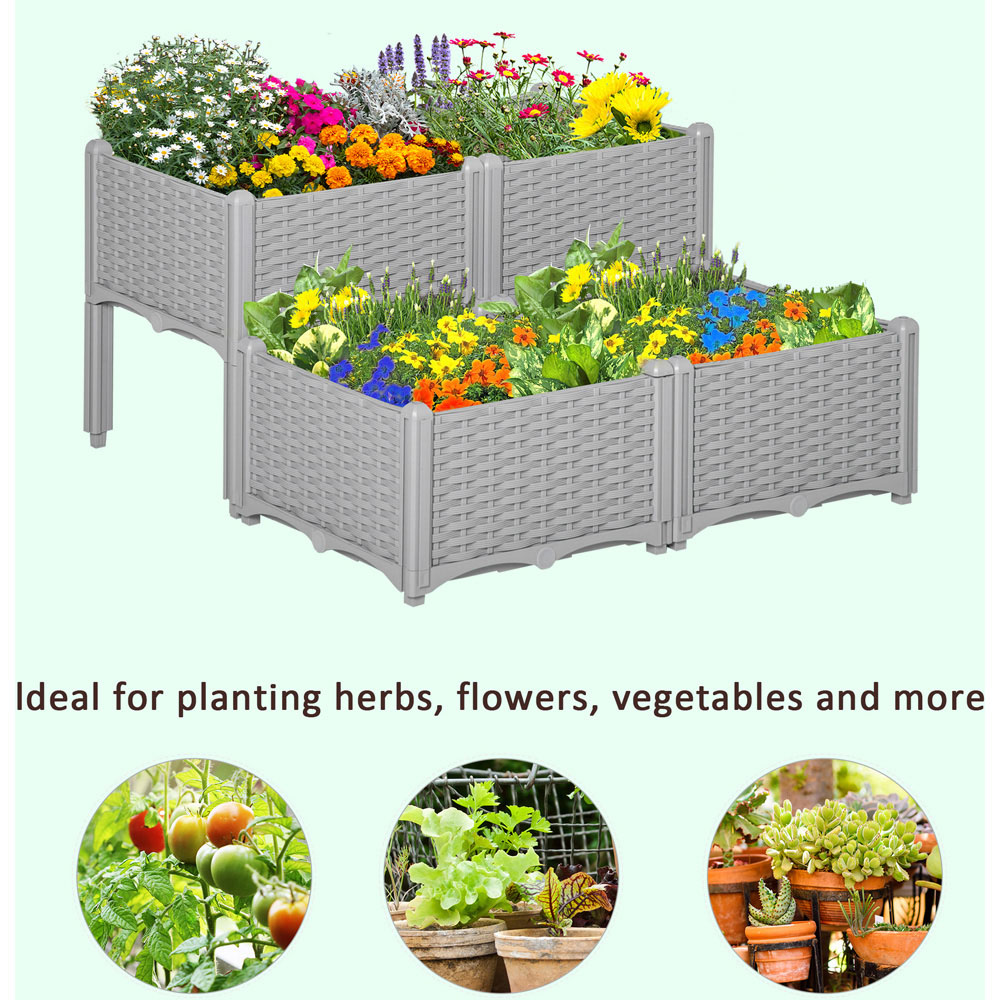Outsunny Grey Raised Garden Bed Planter 4 Pack Image 7