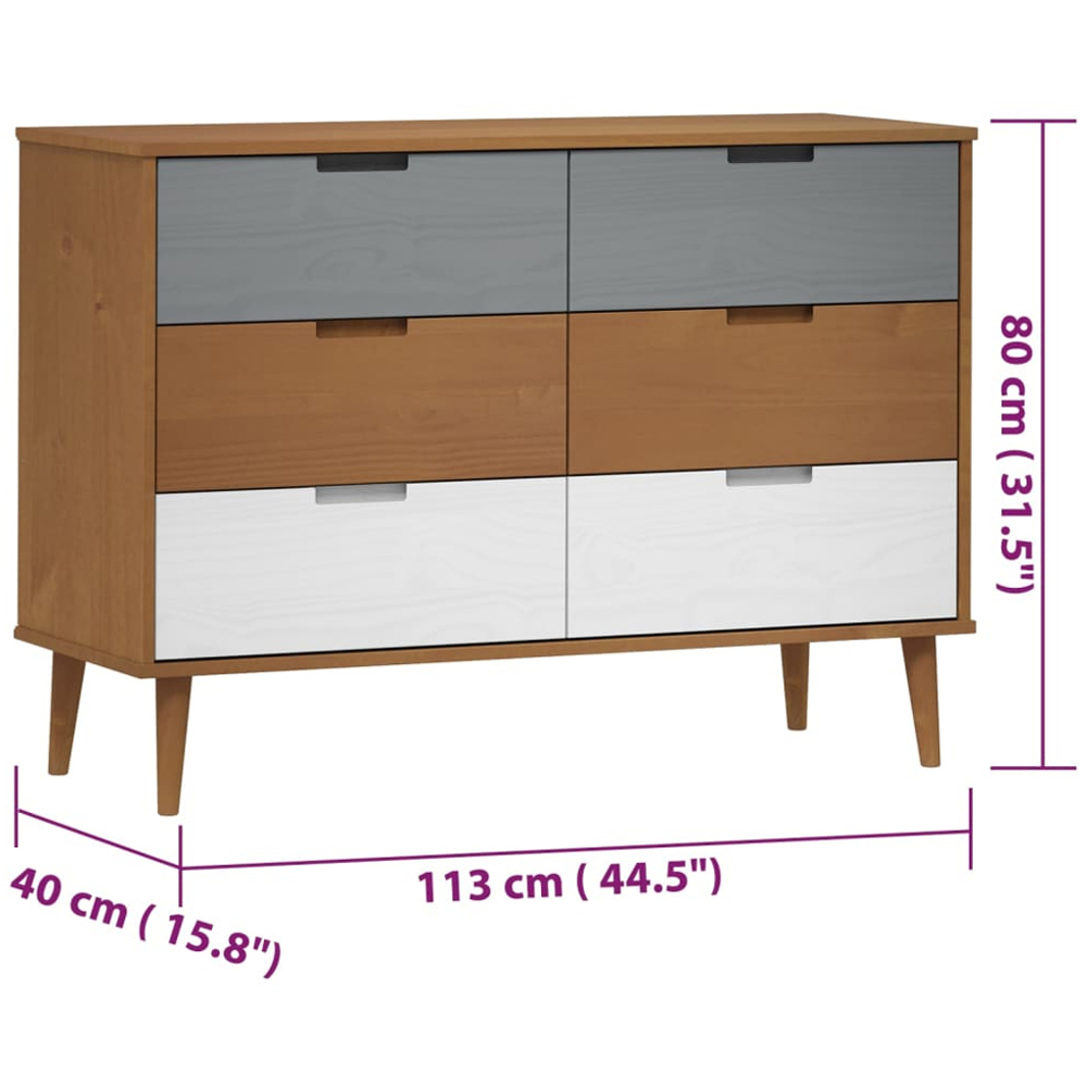 vidaXL 6 Drawer Brown and White Solid Pine Wood Drawer Cabinet Image 9