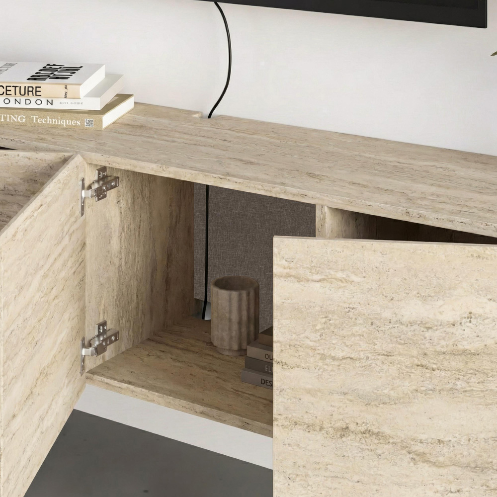 Decortie Combe 4 Door Travertine Wall Mounted TV Unit Image 3