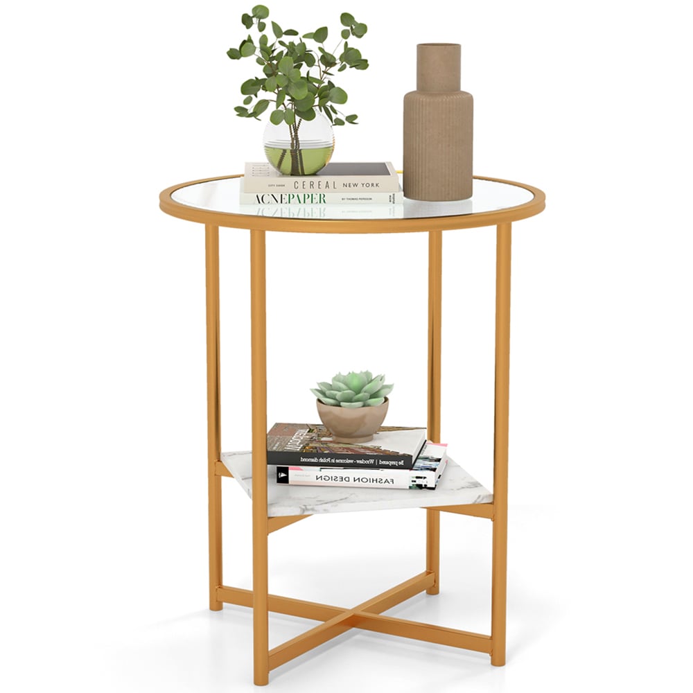 Costway Single Shelf White Faux Marble Round Side Table Image 3